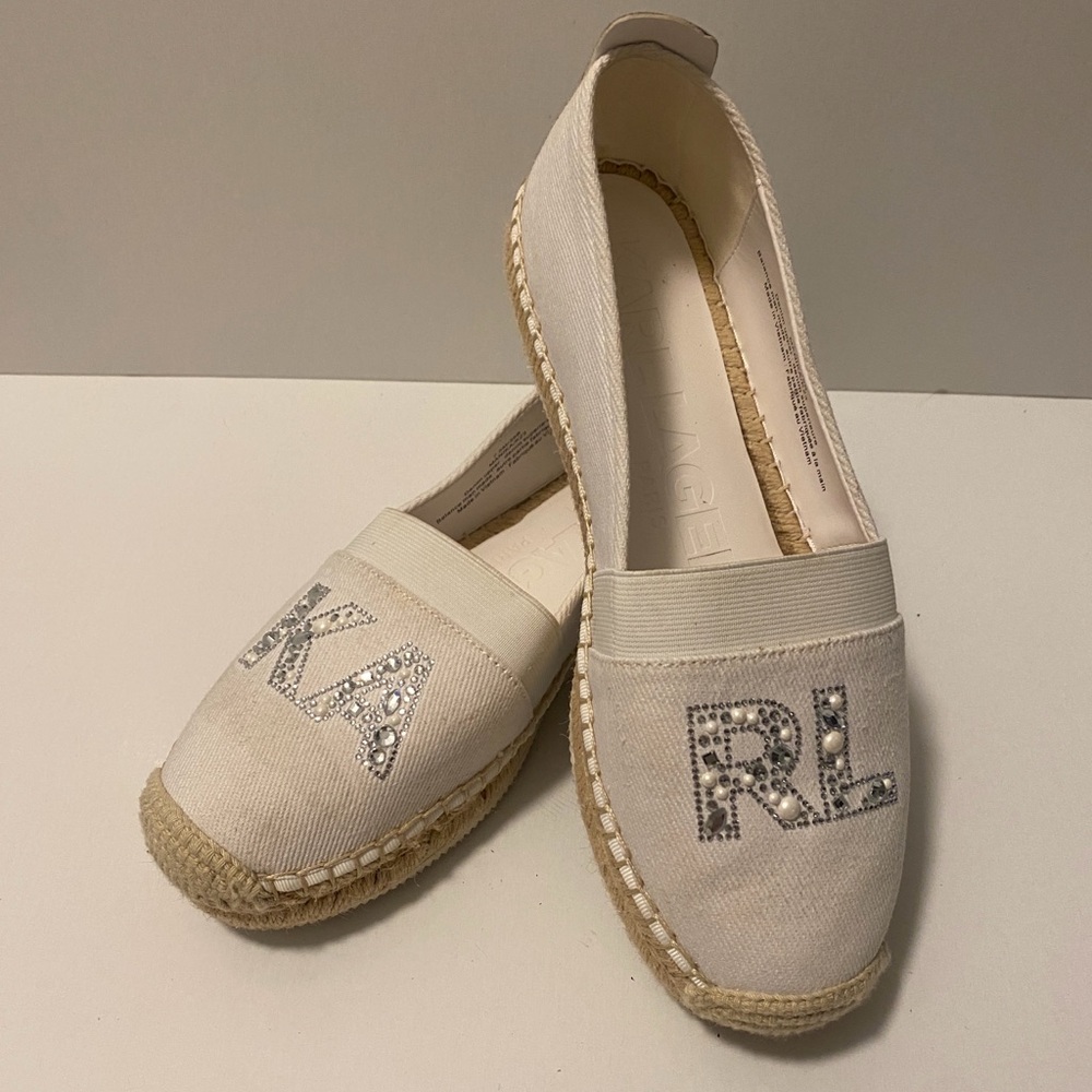 Women Karl Lagerfeld Manika Textile Flat Espadrille Loafers Shoes Size 7.5